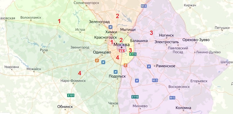 Зоны доставки по Москве и МО