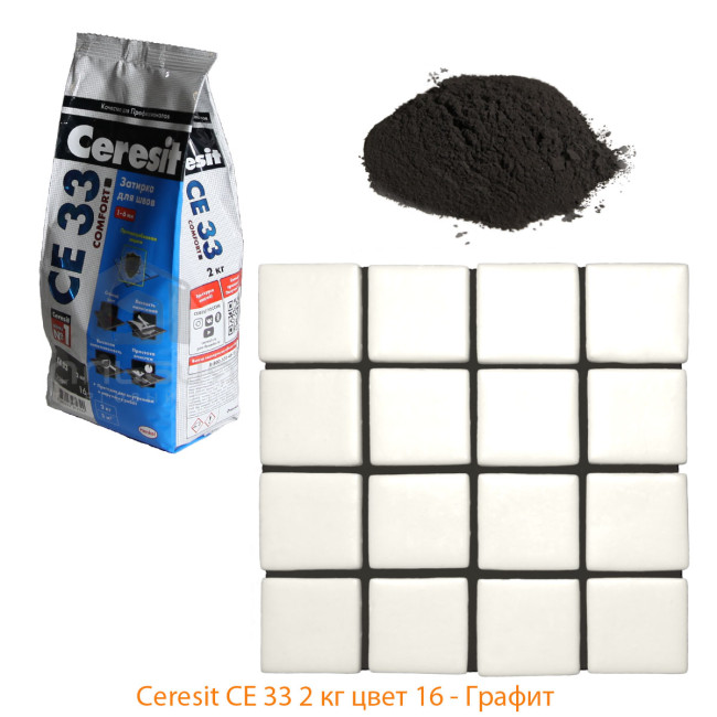 Затирка Ceresit CE 33 Comfort №16 графит 2 кг Церезит 33 Графит 16