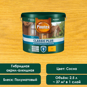 Пропитка-антисептик Pinotex Classic Plus 3в1 сосна 2.5 л Пропитка-антисептик Pinotex Classic Plus 3в1 сосна 2.5 л