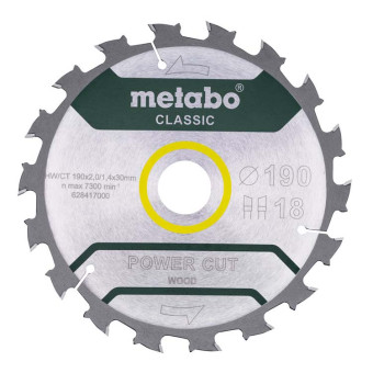 Диск пильный по дереву Metabo Power Cut Classic 190x1.4х30 мм Z18 (арт. 628417000)