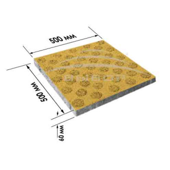 Тротуарная плитка ВЫБОР - Тактильная плита, гранит желтая, конусные рифы, 60 мм