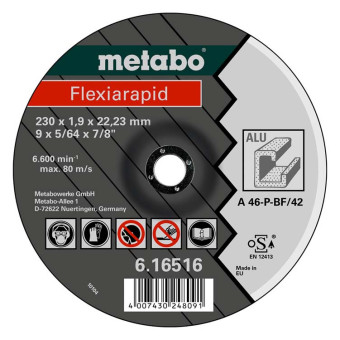 Круг отрезной по алюминию Metabo Flexiarapid 230x1.9x22.23 мм вогнутый (арт. 616516000)