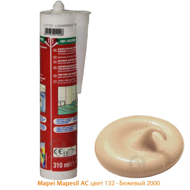 Силиконовый герметик затирка Mapei Mapesil AC №132 бежевый 310 мл фото цвета