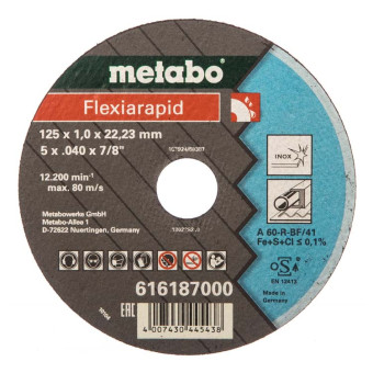 Круг отрезной по нержавеющей стали Metabo Flexiarapid 125x1.0x22.23 мм (арт. 616187000)