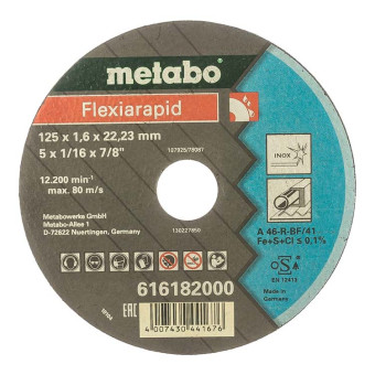 Круг отрезной по нержавеющей стали Metabo Flexiarapid 125x1.6x22.23 мм (арт. 616182000)