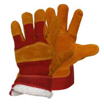 Перчатки спилковые комбинированные оранжевые с красным зимние