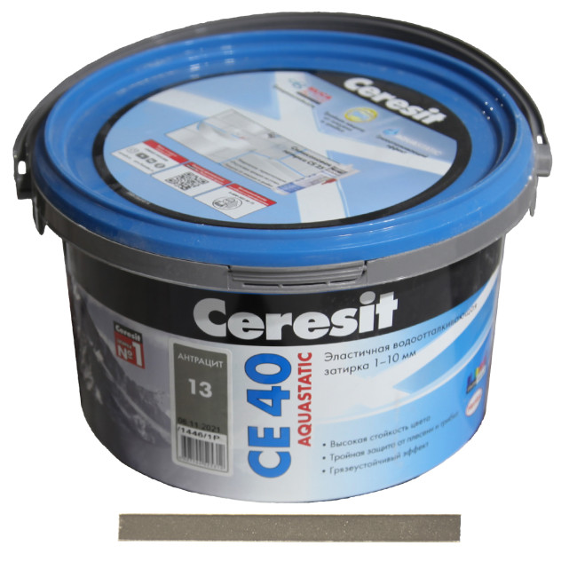 Затирка Ceresit CE 40 Aquastatic №13 антрацит 2 кг купить церезит се 40 антрацит 13 фото цвета