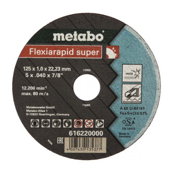 Круг отрезной по нержавеющей стали Metabo Flexiarapid Super 125x1.0x22.23 мм (арт. 616220000)