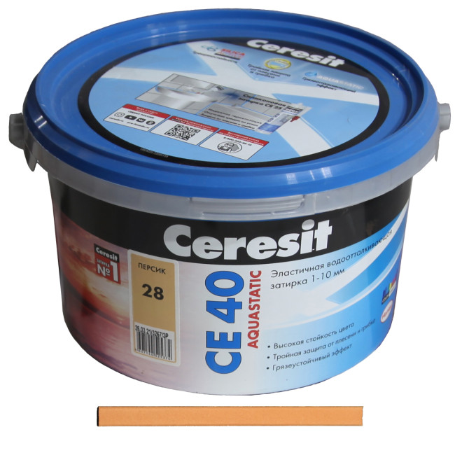 Затирка Ceresit CE 40 Aquastatic №28 персик 2 кг купить церезит се 40 персик 28 фото цвета