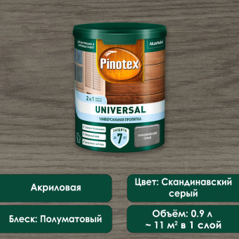 Защитная пропитка Pinotex Universal 2в1 скандинавский серый 0.9 л
