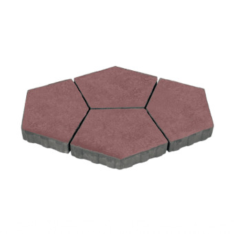 Тротуарная плитка Нобетек Квинта 3П8Ф ч/п серый цемент красно-коричневая 424.2х300х80 мм