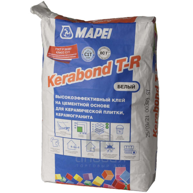 Клей Mapei Kerabond T-R для плитки и керамогранита белый 25 кг