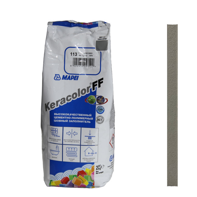 Затирка для плитки Mapei Keracolor FF №113 тёмно серая Мапей Кераколор ФФ фасовка 2 кг купить 