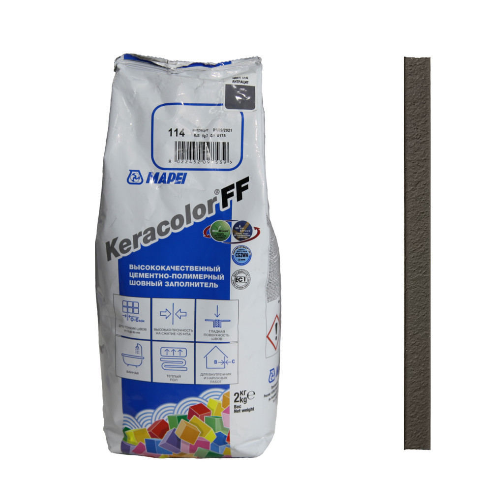 Затирка Mapei Keracolor FF № 114 антрацит 2 кг купить по низкой цене в Москве