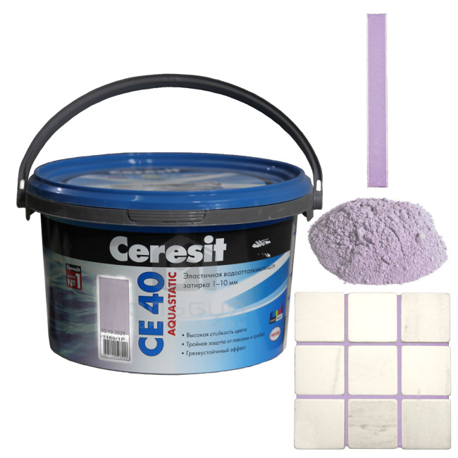 Затирка Ceresit CE 40 Aquastatic №90 фиалка 2 кг купить церезит се 40 цвет фиолетовый 90 фото