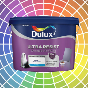 Краска Dulux Ultra Resist Гостиные и Офисы для стен и потолков база BW 9 л
