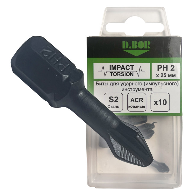 Биты для ударного инструмента D.BOR Impact C 6.3 PH2 25 мм 10 шт арт.D03-DITAPH02025010 биты ударные для шуруповерта купить в Москве