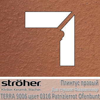 Плинтус-флорентинер Stroeher Terra угловой правый цвет 9006.0316 Patrizierrot Ofenbunt