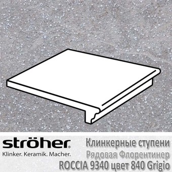 Клинкерные ступень Stroeher Roccia флорентинер 340 х 294 х 12 мм цвет 9340.0840 grigio