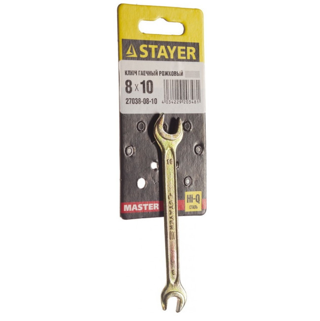 Ключ гаечный рожковый Stayer 8x10 мм, арт. 27038-08-10