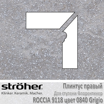 Плинтус-флорентинер Stroeher Roccia угловой правый цвет 9118.0840 Grigio