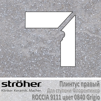 Плинтус-флорентинер Stroeher Roccia угловой правый цвет 9111.0840 Grigio